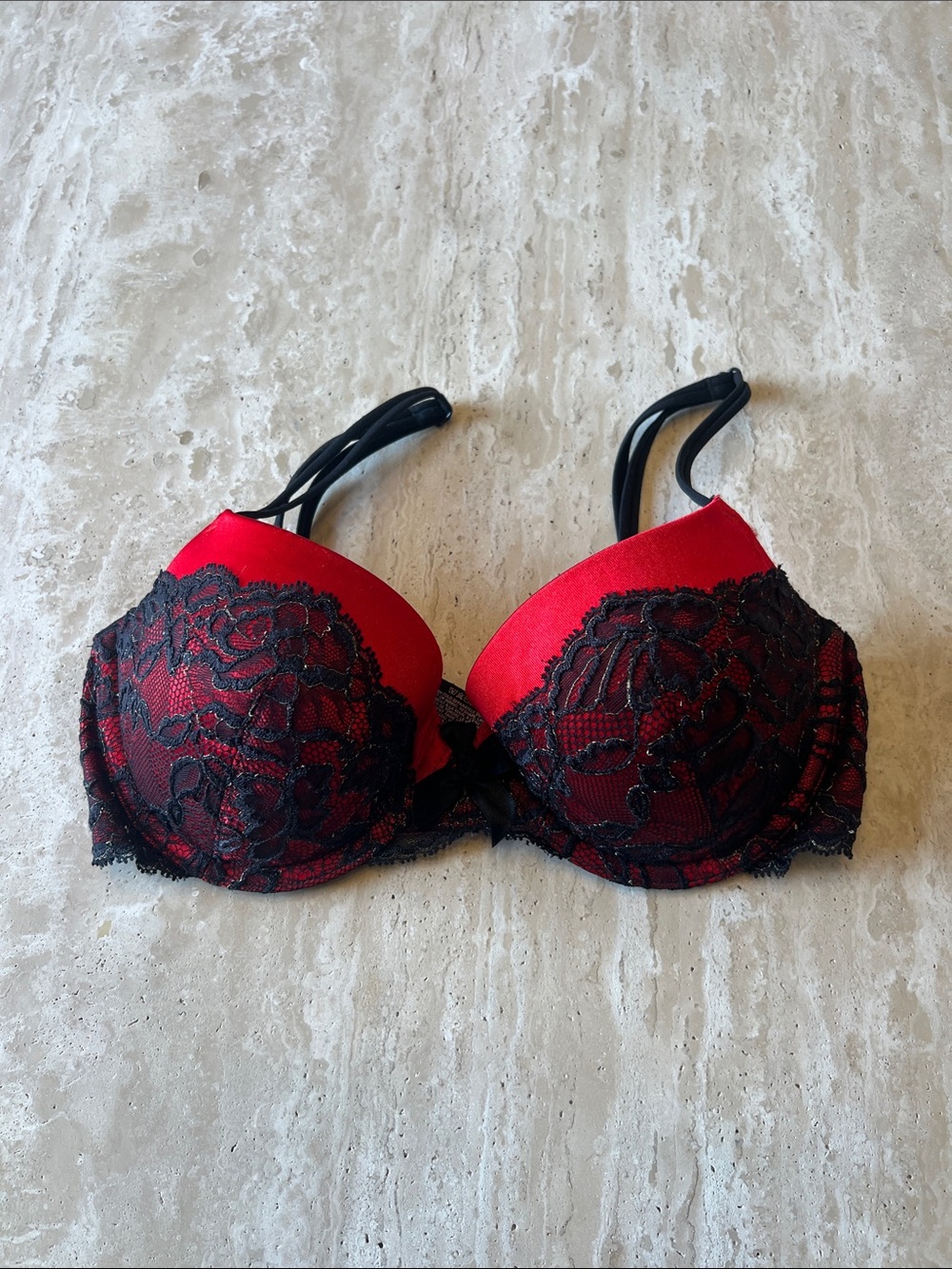 Victoria's Secret Red Bra with Black Lace Overlay